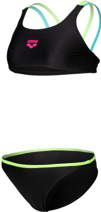 Arena Two Pieces Solid Girls Black/Soft Green/Water